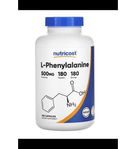 Nutricost L-Phenylalanine 500mg; 180 Capsules - Non-GMO, Amino Acid. TR YETKİLİ SATICISI.3831 (Renksiz)