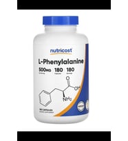 Nutricost L-Phenylalanine 500mg; 180 Capsules - Non-GMO, Amino Acid. TR YETKİLİ SATICISI.3831 (Renksiz)