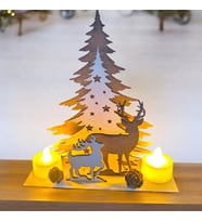 Işıklı Tealight mumlu Ahşap masa üstü yılbaşı dekor-