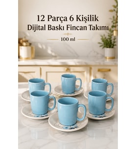 Seramik 12 Parça 6 Kişilik Türk Kahvesi Fincan Takımı 100 ml Kahve Seti