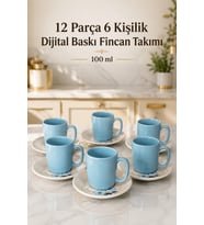 Seramik 12 Parça 6 Kişilik Türk Kahvesi Fincan Takımı 100 ml Kahve Seti