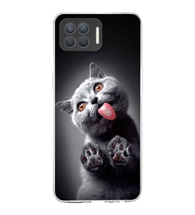 PrintiFy Oppo Reno 4 Lite ile Uyumlu Kedi 2 Kamera Korumalı Şeffaf Kılıf
