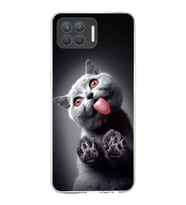 PrintiFy Oppo Reno 4 Lite ile Uyumlu Kedi 2 Kamera Korumalı Şeffaf Kılıf