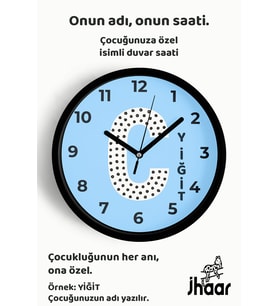 İsme Özel C Harfi Çocuk Odası Duvar Saati Orta Boy 30 cm Siyah Camlı Sessiz