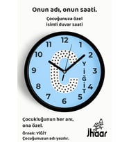 İsme Özel C Harfi Çocuk Odası Duvar Saati Orta Boy 30 cm Siyah Camlı Sessiz
