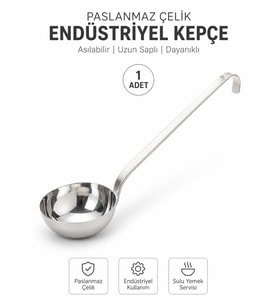 Beylini Endüstriyel Sanayi Tipi Kepçe Paslanmaz Çelik Asılabilir Lokanta Restoran Sanayi Tipi Servis Kepçesi