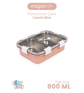 800 ML Tek Kat 2 Bölme Lunch Box Yeni Nesil Sefer Tası-FFLBOX50442 (Pudra)