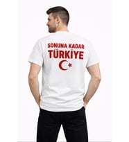 Erkek TÜRKİYE Ay Yıldız Baskılı Taraftar Forma T-Shirt - Beyaz
