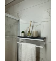 Lyla Concept Fulya Banyo Ahşap Raflı Metal Havlu, Şal Askılık (Beyaz-Gri)