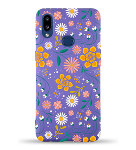 Samsung Galaxy A10s Uyumlu Lansman Kılıf Çiçek Tasarımlı İçi Kadife Kapak-Mor (Şeffaf)