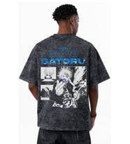 Gojo Satoru Jujutsu Kaisen Anime Baskılı Unisex Oversize Eskitme Yıkamalı Tişört