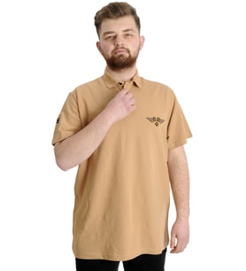 Mode XL Büyük Beden Erkek T-shirt Polo AIRFORCE 23337 Bej