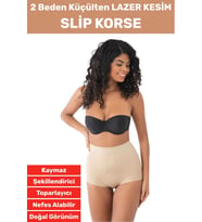 İz İç Göstermez Kaymaz Sıkılaştırıcı Toparlayıcı Vücut Şekillendirici LAZER KESİM Slip Korse (Bej)