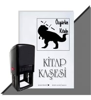 Kişiye Özel  Dinazor Silüeti 3 Tarihli Kitap Kaşesi (Siyah)