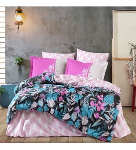 Mulvxurg  Urg02  Kingsize Poplin Nevresim Monstera Fuşya (Mulvix)