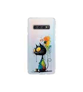 Samsung Galaxy S10 ile Uyumlu Splash Kedi Tasarımlı Şeffaf Silikon Kılıf