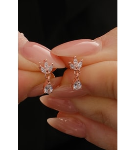 Gümüş rose zirkon taşlı damla sallantılı lotus küpe SGTL12836ROSE