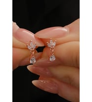 Gümüş rose zirkon taşlı damla sallantılı lotus küpe SGTL12836ROSE