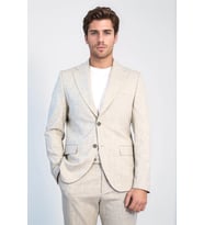 Taş Rengi Beji Slim Fit İki Düğmeli Keten Görünümlü Erkek Takım Elbise - Wessi