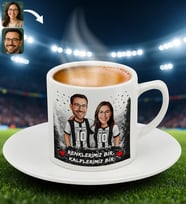 BK Gift Kişiye Özel İsimli Siyah-Beyaz Sevgili Tasarımlı Türk Kahvesi Fincanı-1, Doğum Günü Hediyesi, Taraftar Hediyesi