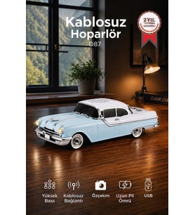 Torima Bluetooth Hoparlör Retro Klasik Araba Tasarımlı 10W FM USB Speaker D87 Mavi
