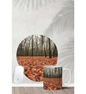 Sonbahar Desenli Bilek Destekli Mouse Pad Kupa Seti
