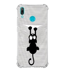Huawei Y9 2019  Köşe Korumalı Antişok Kapak Çizgi Kedi (Beyaz) Tasarımlı Şeffaf Kılıf