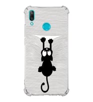 Huawei Y9 2019  Köşe Korumalı Antişok Kapak Çizgi Kedi (Beyaz) Tasarımlı Şeffaf Kılıf