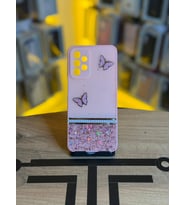 Samsun A23 4G Uyumlu Kelebek Figürlü Simli Parlak Telefon Kılıfı (Pembe)