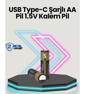 Yüksek Performanslı Aa Usb Şarjlı Lityum Pil  1.5v Sabit Güç  2’li Paket