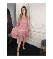 Kadın Pudra Dantelli Çan Elbise