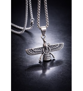 Antik Gümüş Renk Paslanmaz Çelik Spiritüel Sembol Faravahar Antik Pers kültürü Ahura Mazda Kolye