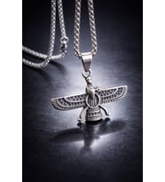 Antik Gümüş Renk Paslanmaz Çelik Spiritüel Sembol Faravahar Antik Pers kültürü Ahura Mazda Kolye