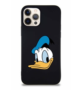 Apple iPhone 12 Pro Soft Premier Kapak Donald Duck-B Tasarımlı Silikon Kılıf - Siyah (Şeffaf)