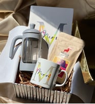Kişiye Özel Harfli Sert Kapaklı Defter Kupa French Press Ve Filtre Kahve Hediye Seti