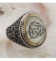 925 Ayar Gümüş Sedef Taşlı Mahsusa Model Erkek Yüzük (Beyaz)