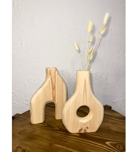 O&a Wood Doğal Ahşap Dekoratif Ikili Takım Biblo Vazo Renksiz