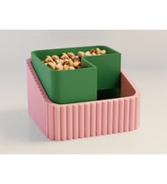 3D Baskı Fıstık Kasesi - Çift Hazneli Kabuk Ayırıcı Sunum Kasesi - Pembe Yeşil