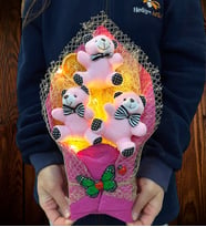 Led Işıklı Pembe Ayıcıklı Peluş Ayıcık Buketi Doğum Günü Hediyesi Arkadaşa Hediye Sevgiliye Hediye (Model 4)