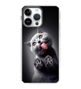 PrintiFy Apple  iPhone 14 Pro ile Uyumlu 1mm Slim Fit Kedi 2 050c Baskılı Şeffaf  Kılıf