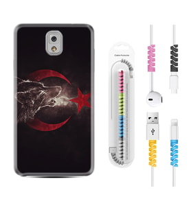 Samsung Note 3 4 5 8 9 20 Ultra 10 Lite Kılıf Kablo Koruma Spiral Silikon Kurt ve Ay Yıldız 1403