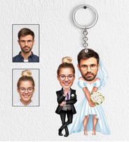 Kişiye Özel Gelin ve Damat Tasarımlı Karikatür Anahtarlık