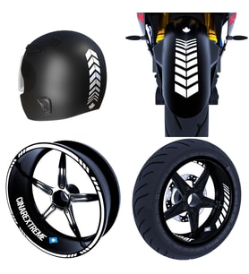 Moto Rider 4'lü Sticker Seti Süt Beyaz İç Dış Jant Şeridi Kask ve Çamurluk Çınar