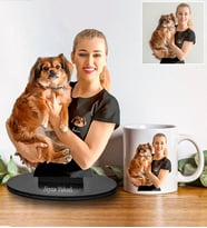 Kişiye Özel Köpek Seven Kadın Tasarımlı Karikatür Biblo Ve Kupa Hediye Seti