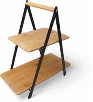 2 Katlı Dikdörtgen Bambu Servis Sunum Seti Büyük Boy, Kuru Pasta, Kurabiye ve Kek Sunumları İçin Büyük Boy (34cm-26.5cm-16cm)