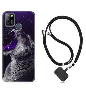 INFINIX Smart 4 5 6 Zero 8 S5 Pro Kılıf Boyun Askılı Silikon Purple Leopar 1750
