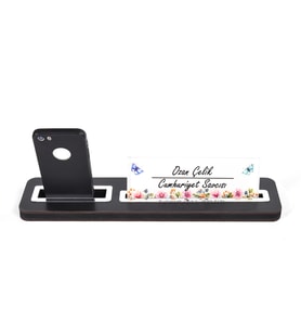 Ofis Masası Ahşap Masa İsimlik Modern Kartvizit veya Telefon Bölmeli Gümüş Ofis Masası Dekoru
