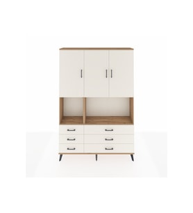 Arges Gardrop 6 Raflı 6 Çekmeceli 3 Kapaklı 132x30x195 Çam-Aytaşı