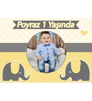 1 Yaş Fotoğraflı Sarı Giri Fil Konseptli Bebek Fotoğraflı Afiş HDTS194-