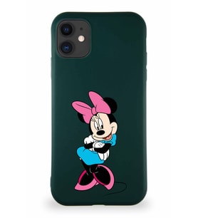Apple iPhone 11 Soft Premier Kapak Minnie Mouse-D Tasarımlı Silikon Kılıf - Yeşil (Şeffaf)